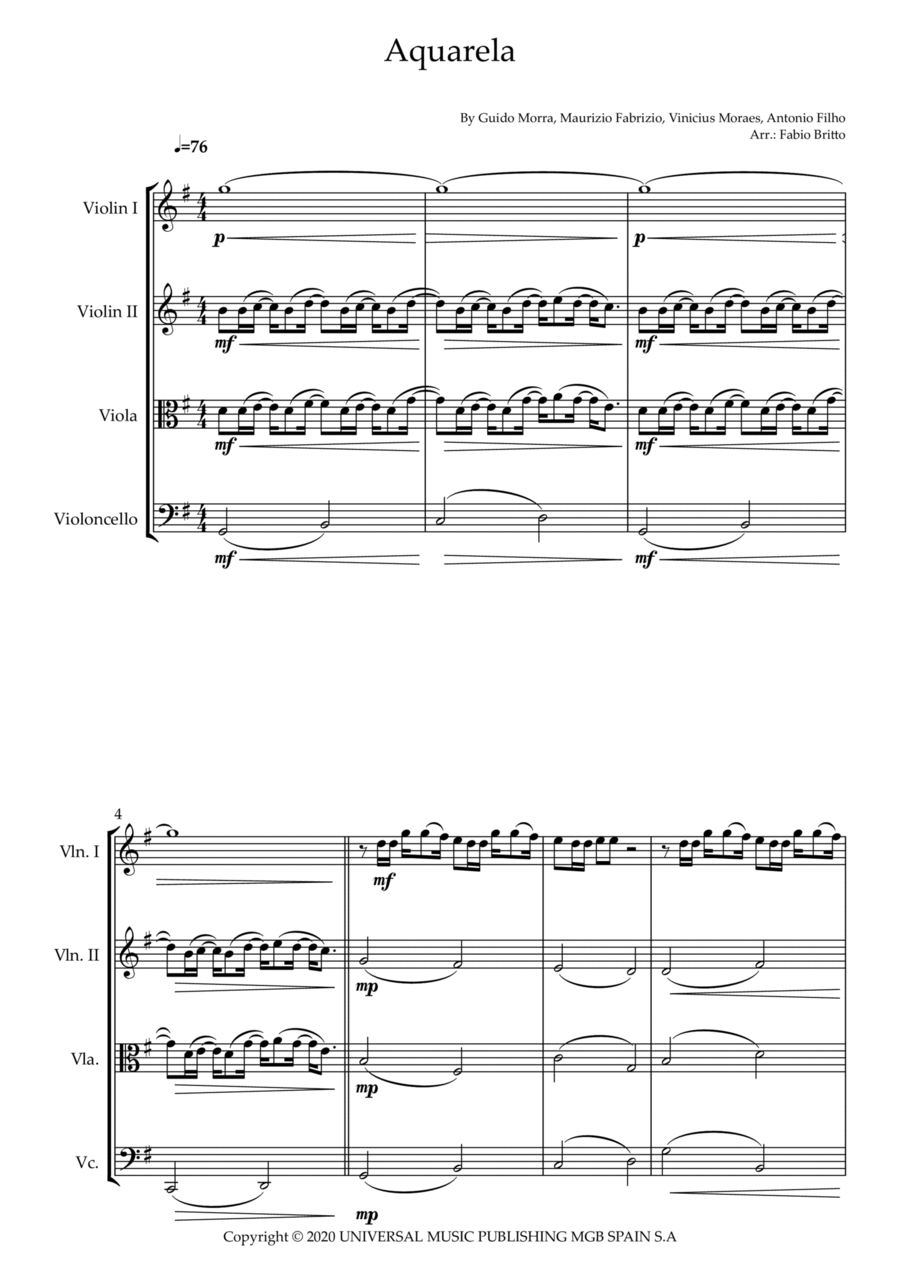 Aquarela-toquinho Aquarela-toquinho String Quartet scores gallery preview page 1
