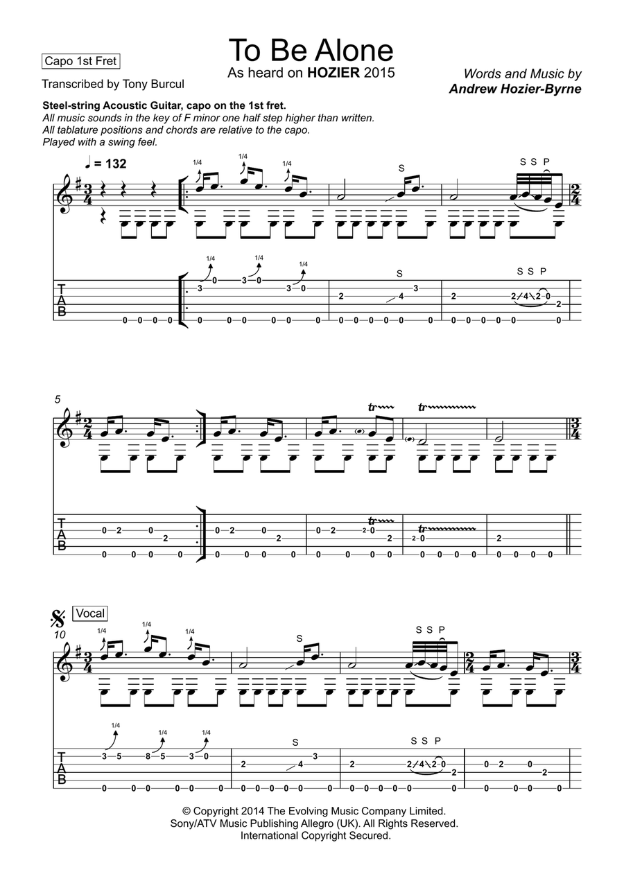 To Be Alone Guitar Tablature scores gallery preview page 1