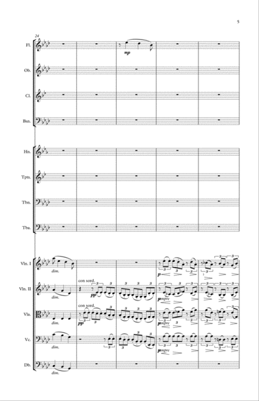 An Orchestration of the Second Movement of Brahms' C minor String Quartet String Quartet scores gallery preview page 5