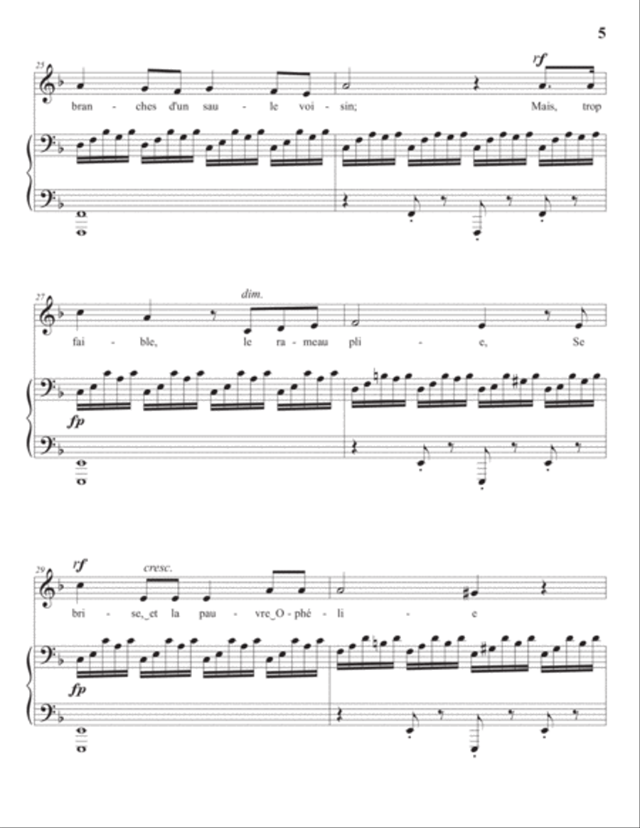 SAINT-SAËNS: La mort d'Ophélie (transposed to D minor) Voice scores gallery preview page 6