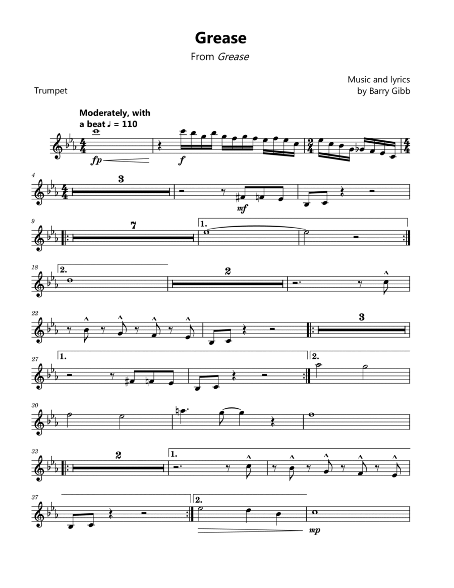 Grease Grease B-Flat Trumpet scores gallery preview page 1