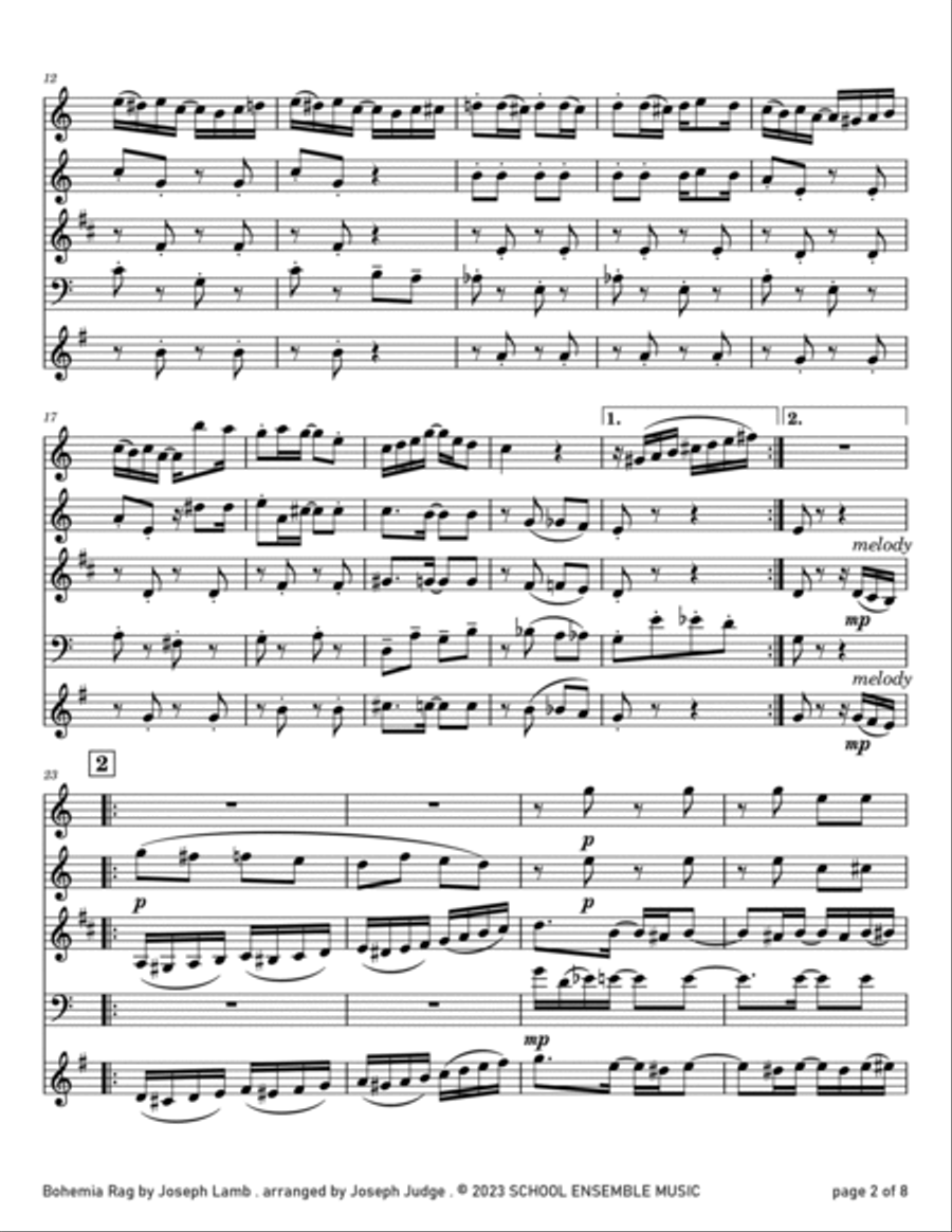 Bohemia Rag by Joseph Lamb for Woodwind Quartet in Schools Woodwind Quartet scores gallery preview page 2