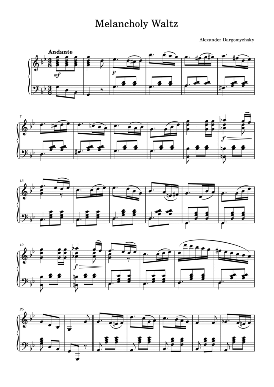 Melancholy Waltz Piano Solo scores gallery preview page 1