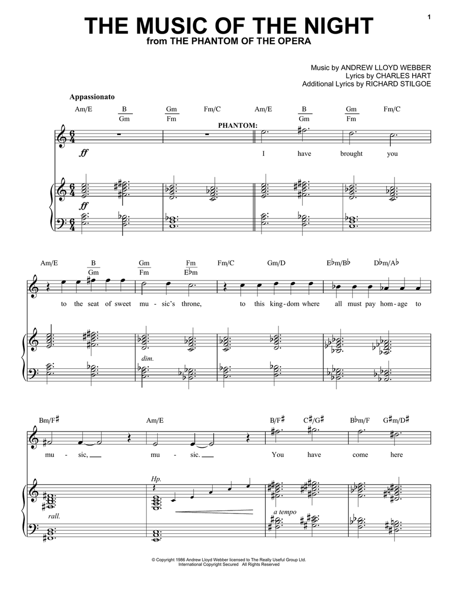 The Music Of The Night Piano, Vocal scores gallery preview page 1