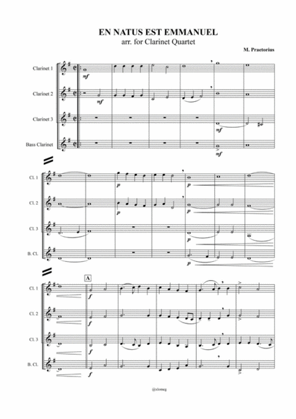 M. Praetorius - En Natus Est Emmanuel, arr. for Clarinet Quartet image number null