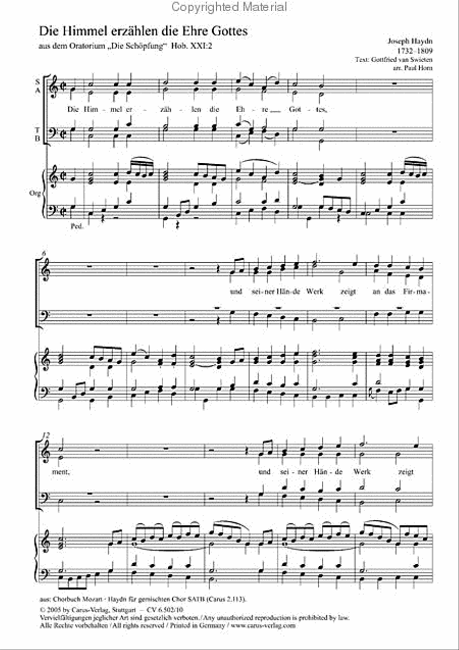 The heavens are telling the Father's glory (Die Himmel erzahlen die Ehre Gottes) 4-Part scores gallery preview page 2
