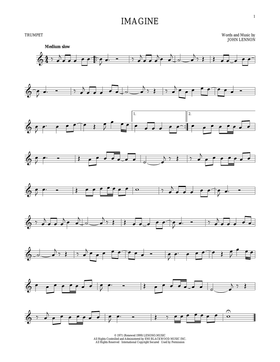 Imagine Trumpet Solo scores gallery preview page 1