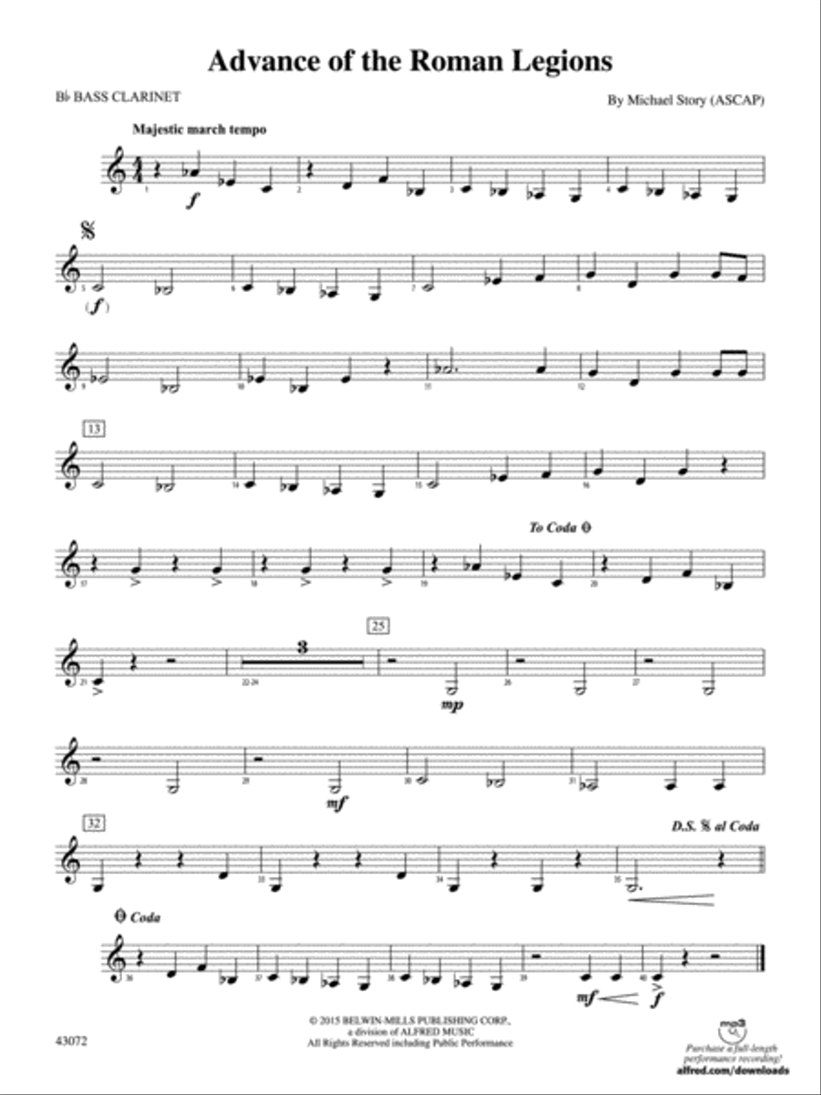 Advance of the Roman Legions: B-flat Bass Clarinet Concert Band scores gallery preview page 1