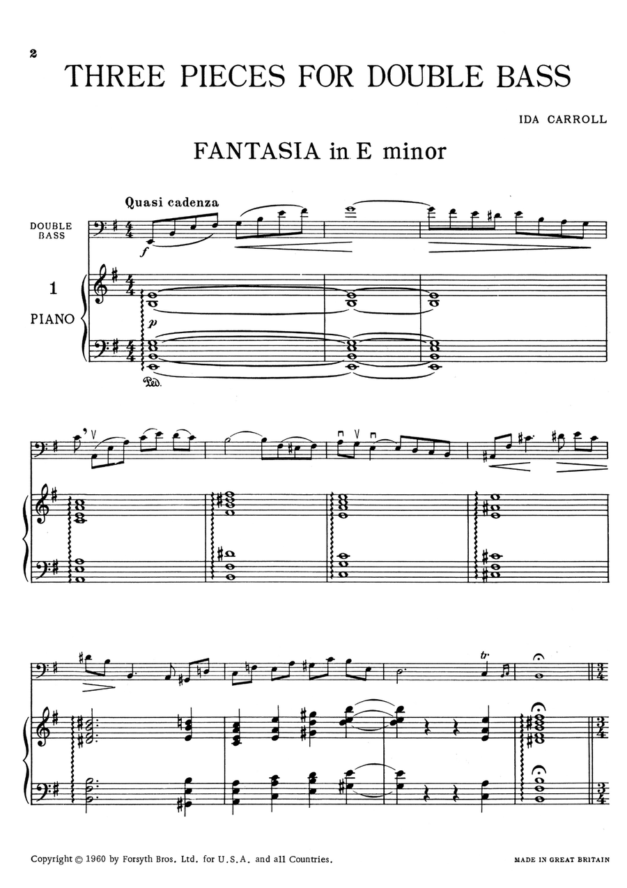 Three Pieces for Double Bass by Ida Carroll Double Bass scores gallery preview page 2