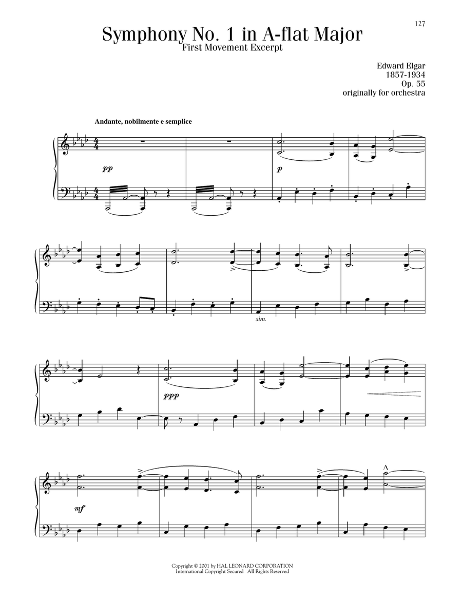 Symphony No. 1 In A Flat Major, 1st Movement Piano Solo scores gallery preview page 1