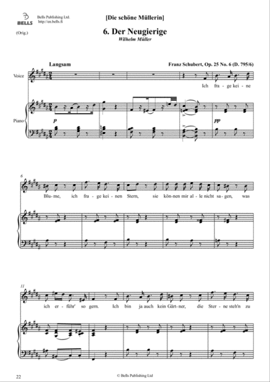 Der Neugierige, Op. 25 No. 6 (Original key: B Major) Voice Solo scores gallery preview page 1