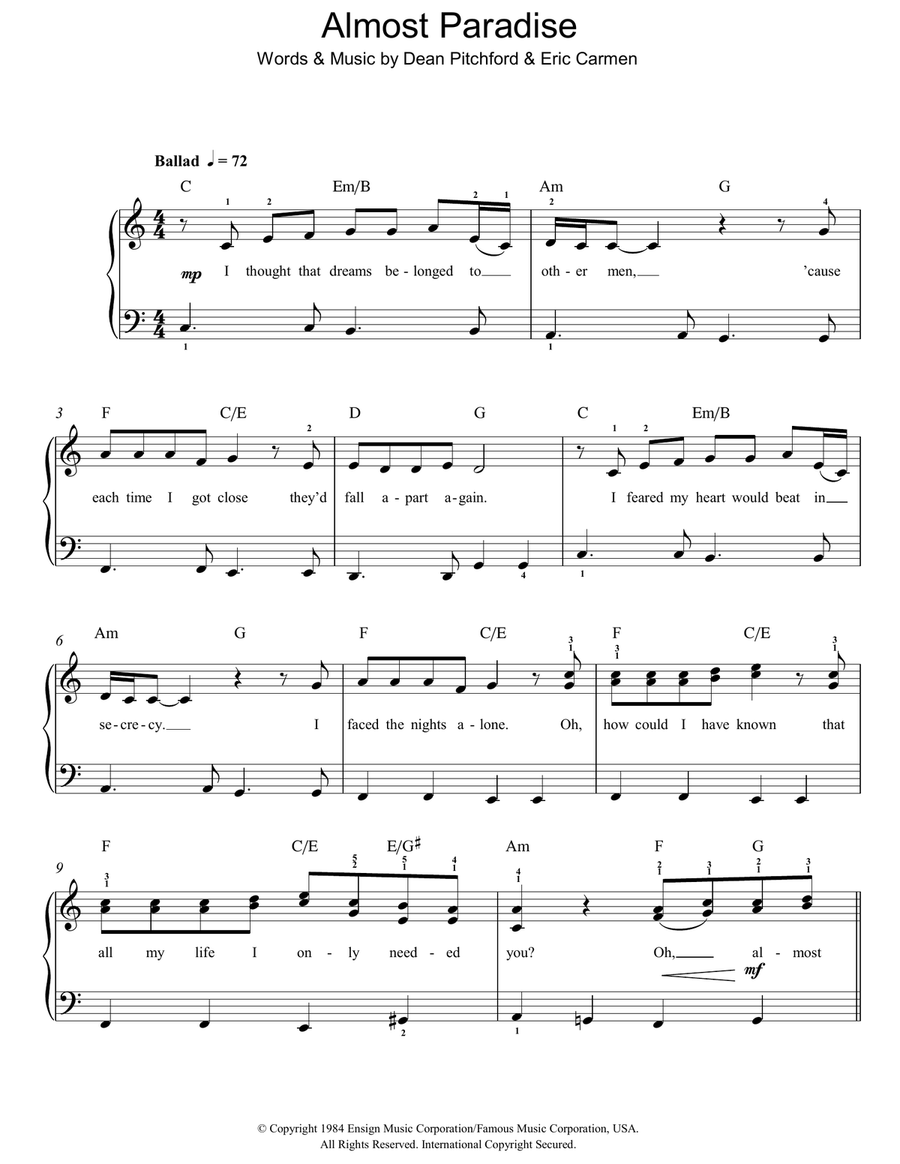 Almost Paradise Easy Piano scores gallery preview page 1