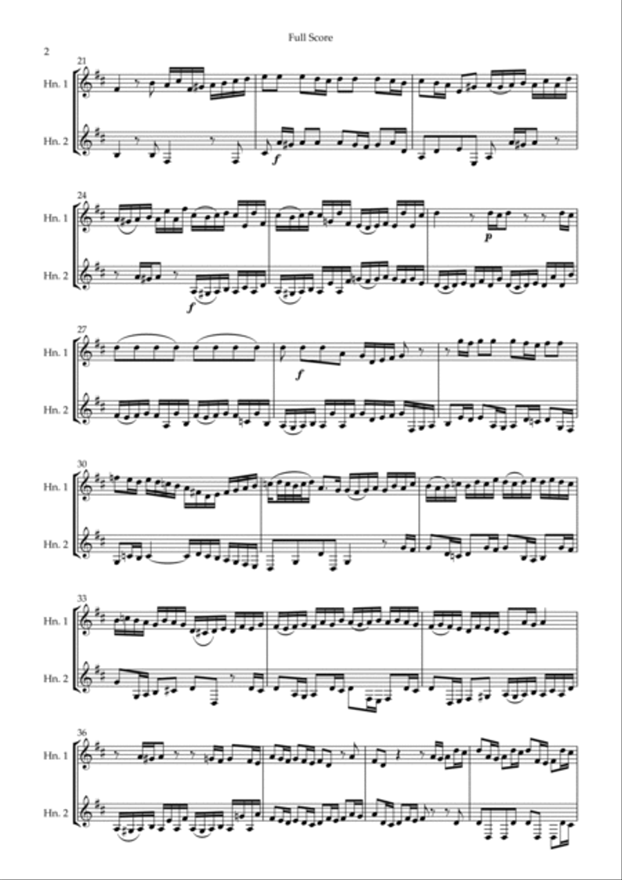 Brandenburg Concerto No. 3 in G major, BWV 1048 1st Mov. (J.S. Bach) for Horn in F Duo Brass Duet scores gallery preview page 2