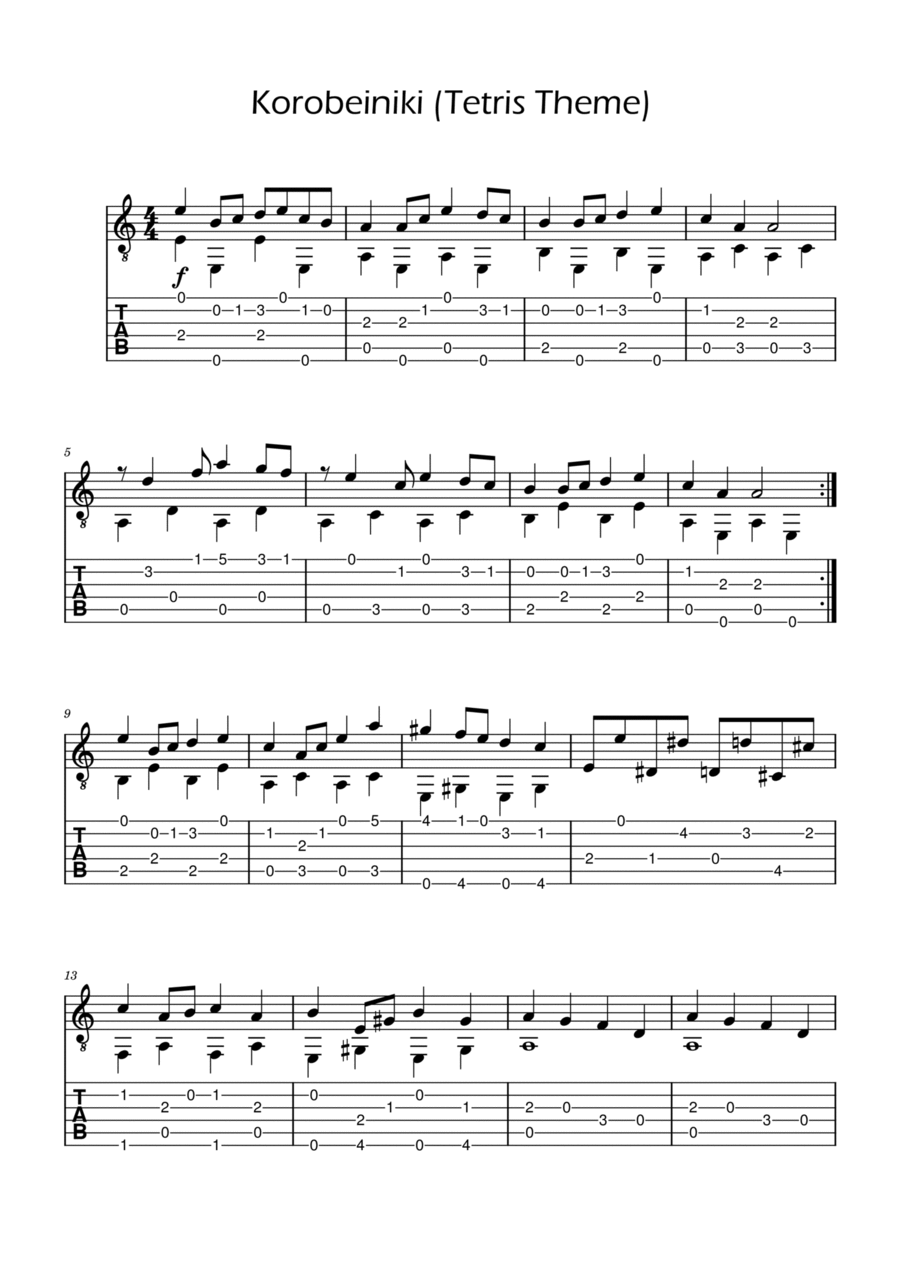 Tetris Theme Guitar TABs Acoustic Guitar scores gallery preview page 1
