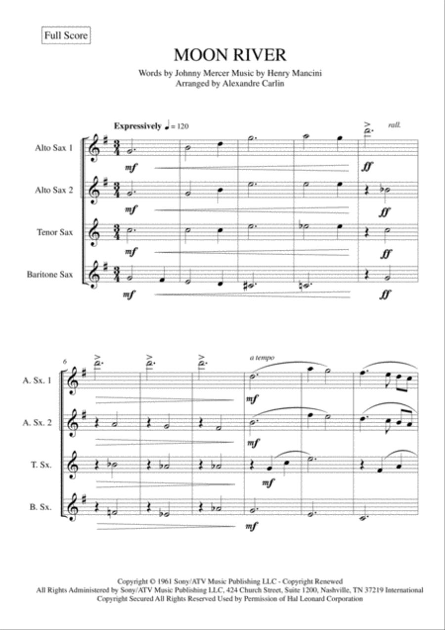 Moon River Saxophone Quartet scores gallery preview page 2