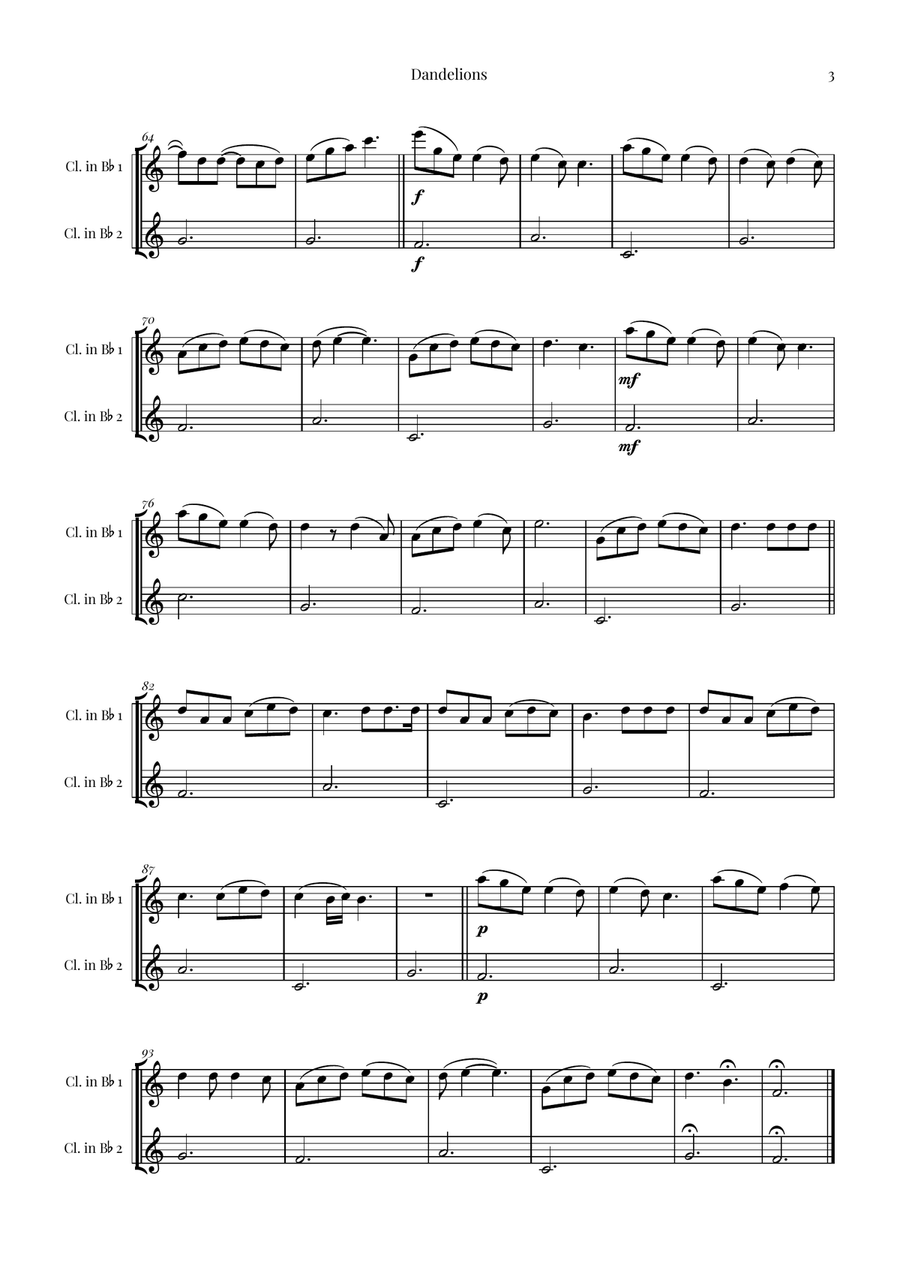 Dandelions Clarinet Duet scores gallery preview page 3