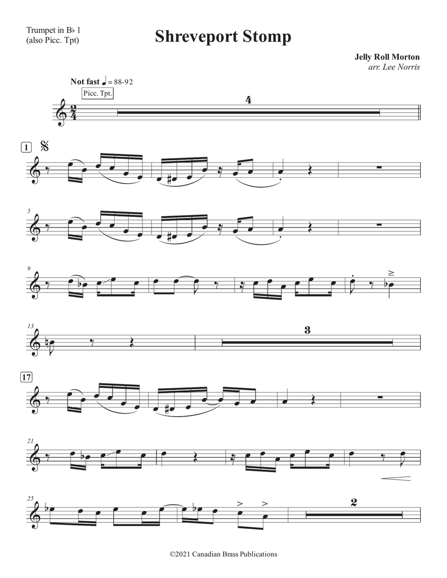 Shreveport Stomp - Bb Trumpet 1 / Piccolo Tpt. Brass Quintet scores gallery preview page 1