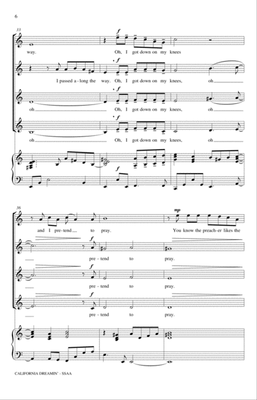 California Dreamin' (arr. Mac Huff) SSAA scores gallery preview page 6