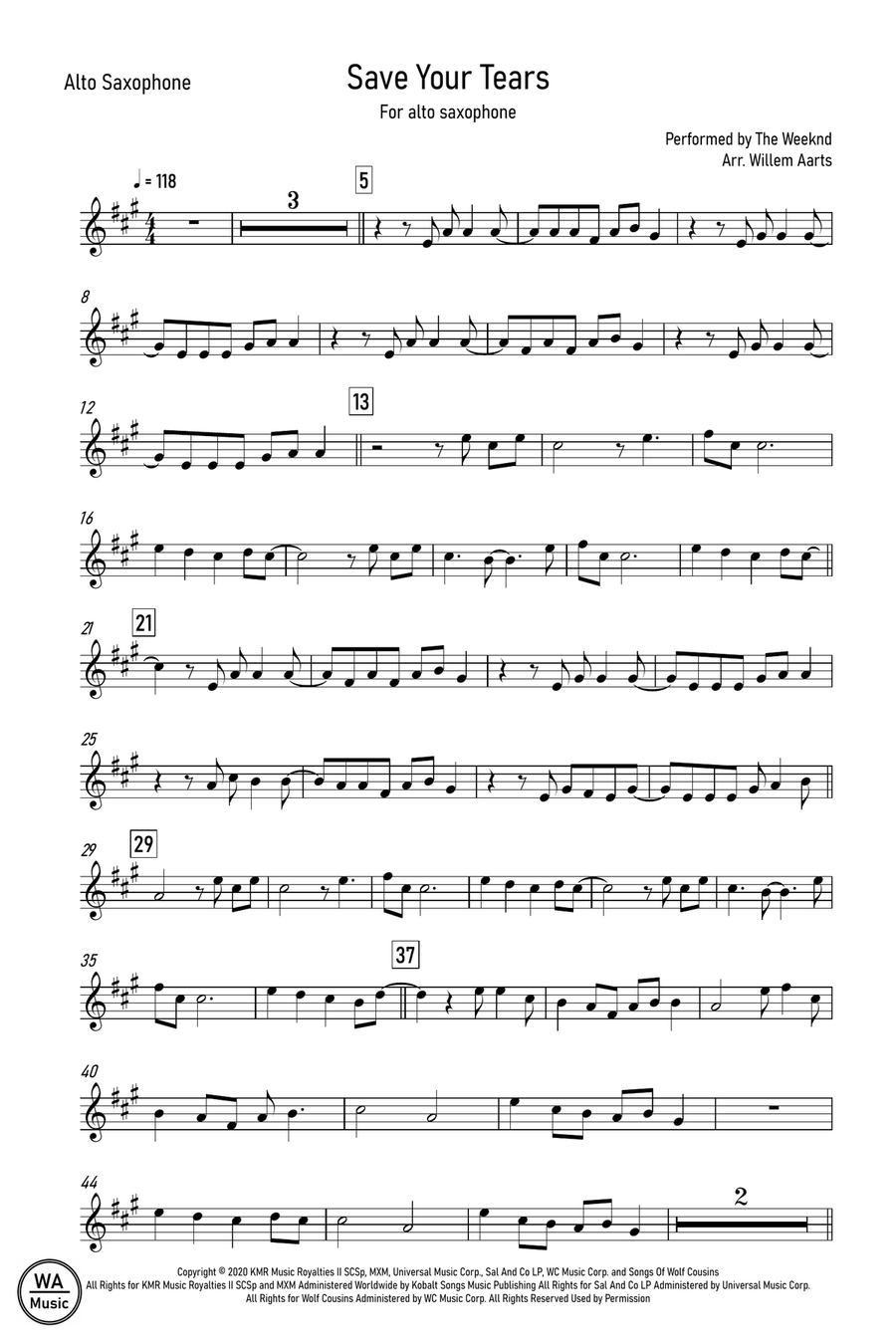 Save Your Tears Save Your Tears Alto Saxophone scores gallery preview page 1