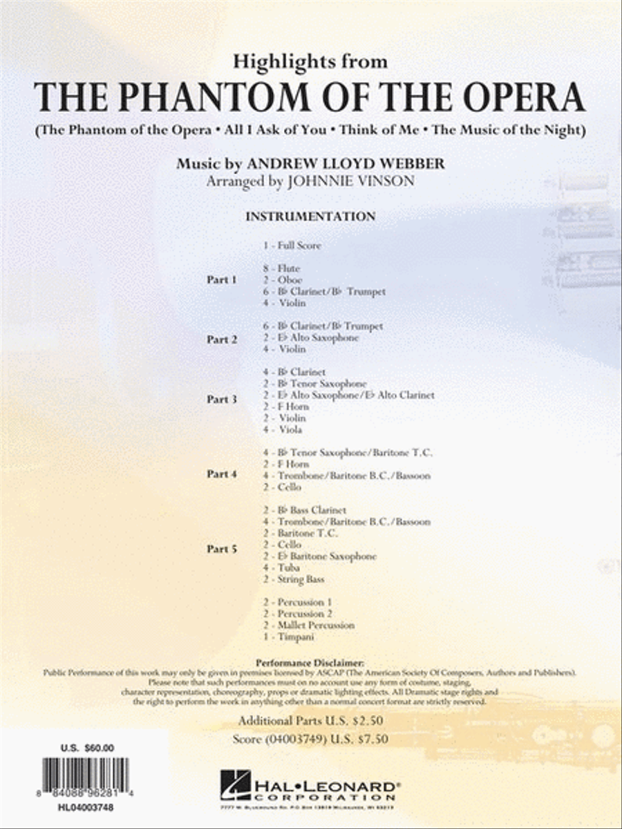 Highlights from The Phantom of the Opera Concert Band scores gallery preview page 7