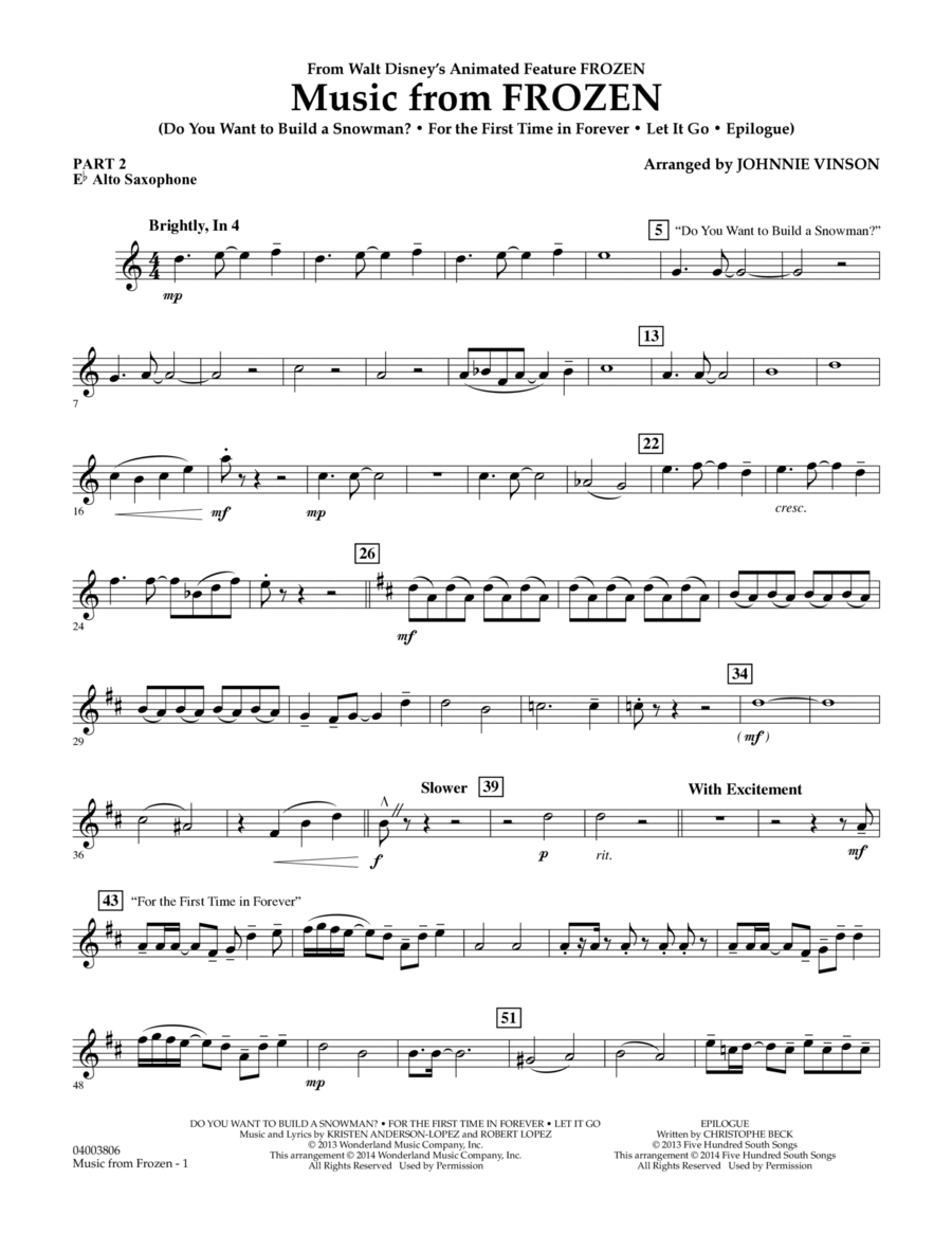 Music from "Frozen" - Pt.2 - Eb Alto Saxophone