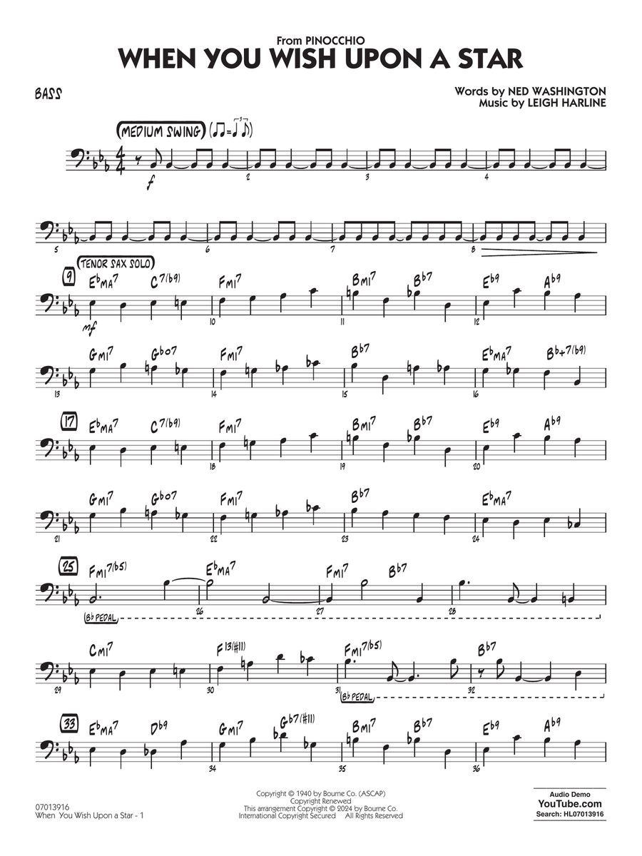 When You Wish Upon A Star (Key: C) (arr. Chuck Israels) - Bass