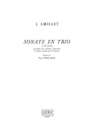 Book cover for Loeillet Trio Sonata In G Minor Op 1 No 3 Recorder Oboe & Cello Book