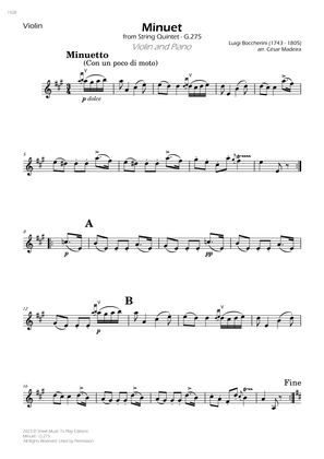 Minuet Op.11 No.5 - Violin and Piano (Individual Parts)