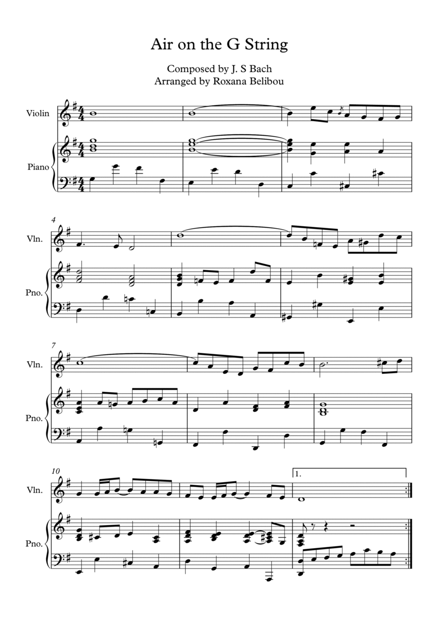 Aria on the G String Bach Violin (Flute) & Piano Small Ensemble scores gallery preview page 1