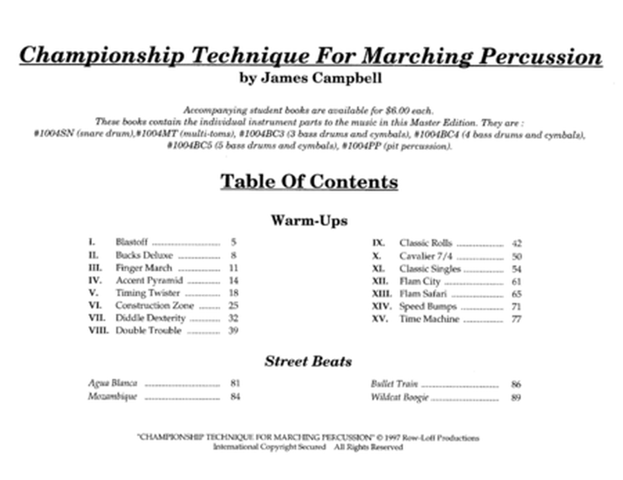 Championship Technique for Marching Percussion /Student Book /Snare Drum