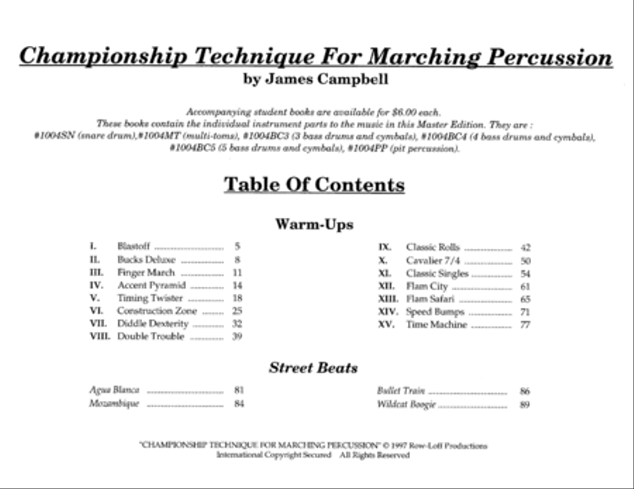 Championship Technique for Marching Percussion /Student Book /Snare Drum