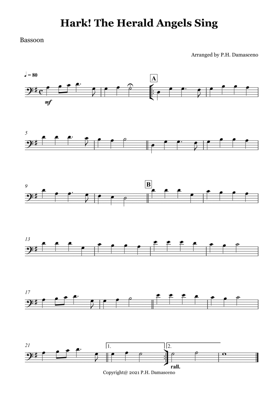 Hark! The Herald Angels Sing - Bassoon Solo Bassoon Solo scores gallery preview page 1
