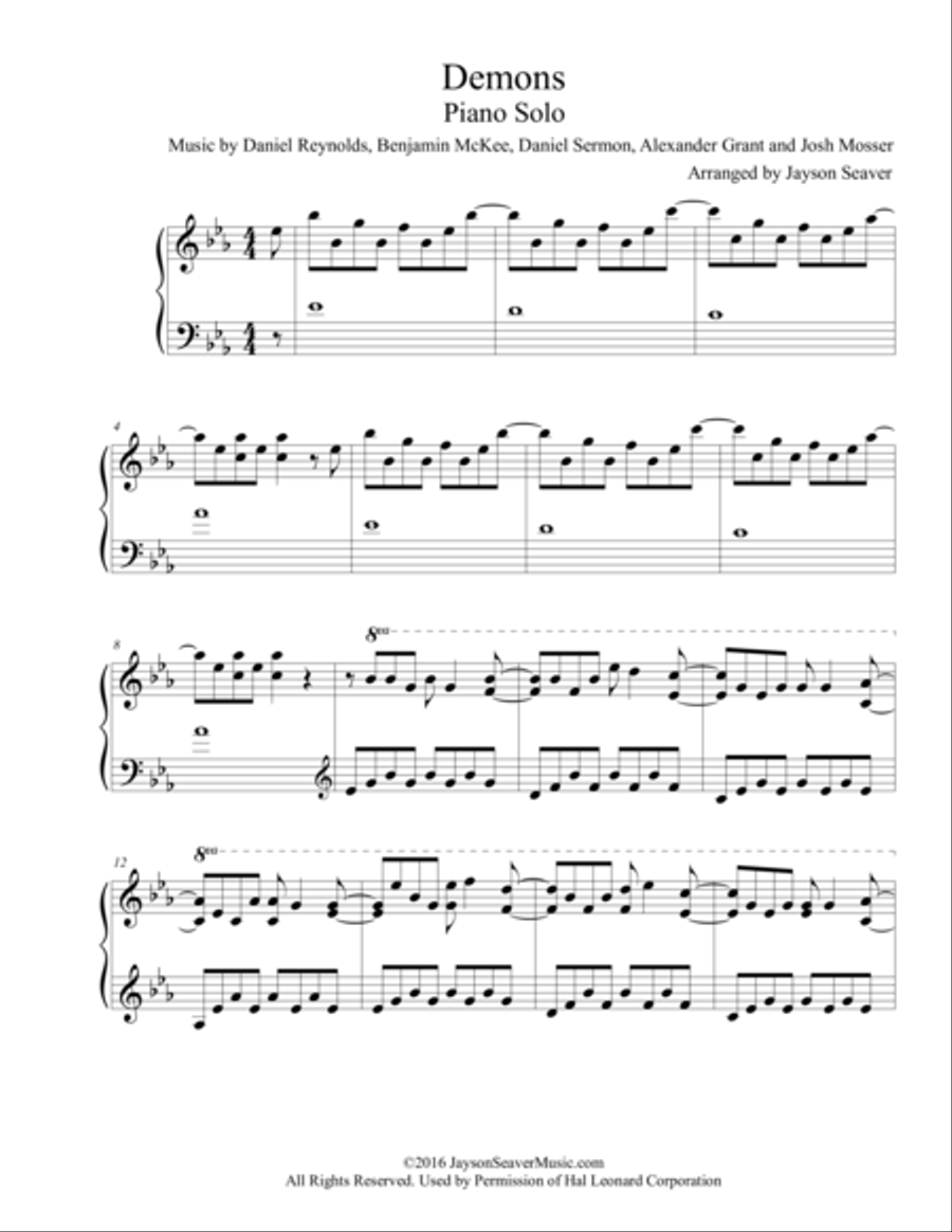 Demons Piano Solo scores gallery preview page 1