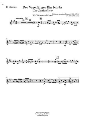 Der Vogelfänger Bin Ich Ja - Bb Clarinet and Piano (Individual Parts)