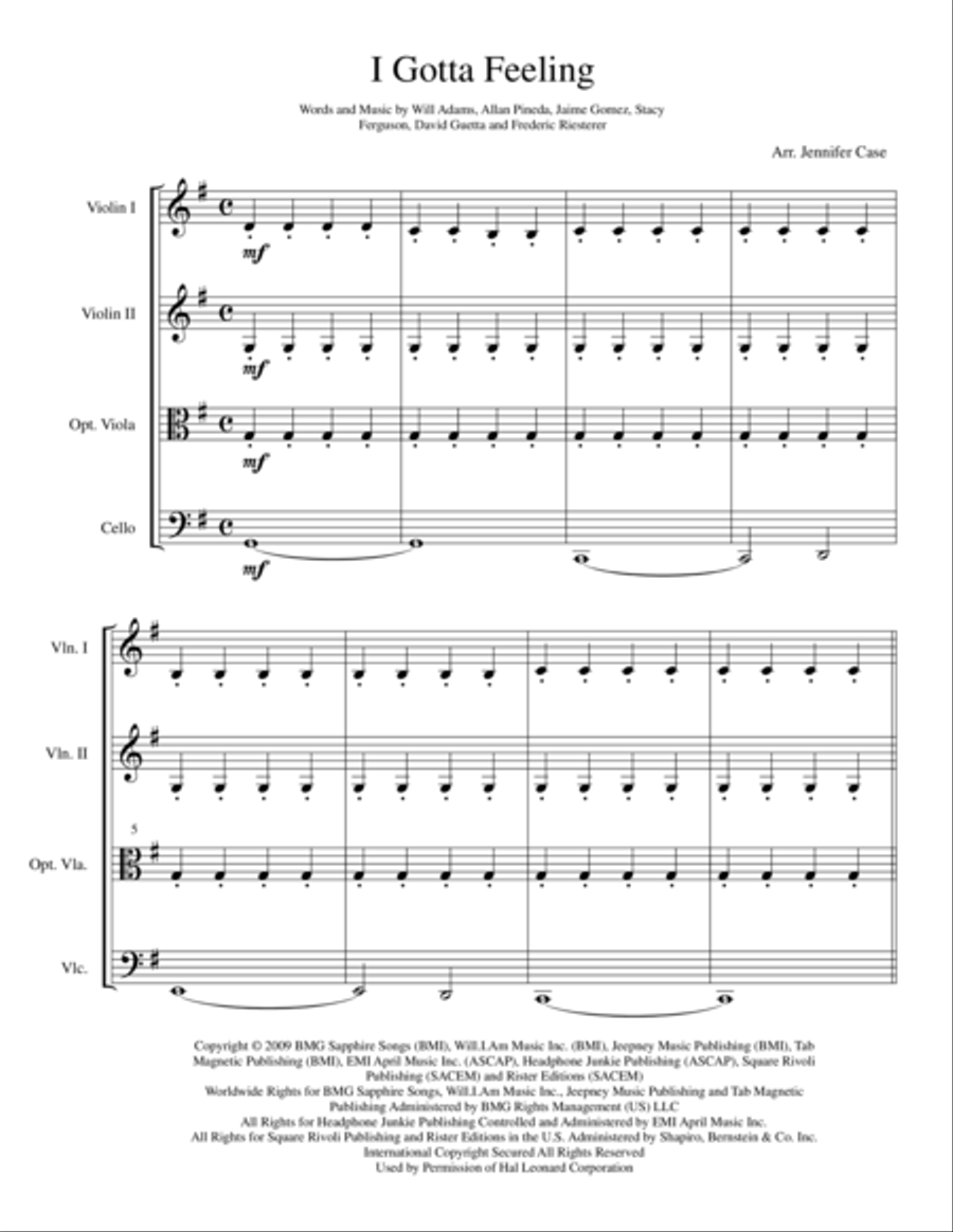 I Gotta Feeling String Trio scores gallery preview page 1
