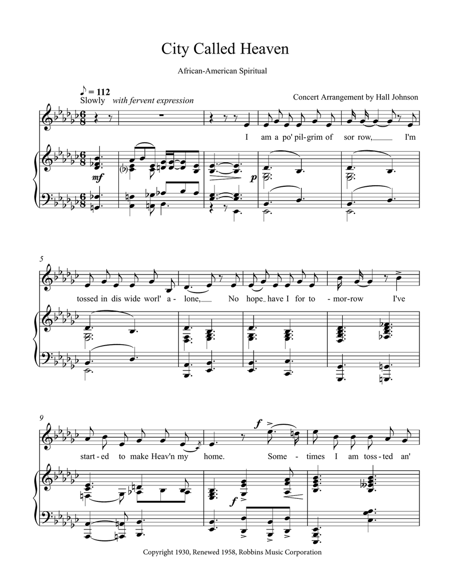 City Called Heaven (E-flat minor) Piano, Vocal scores gallery preview page 1