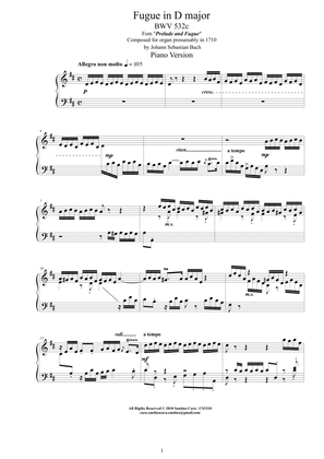 Bach - Fugue in D major BWV 532c - Piano version