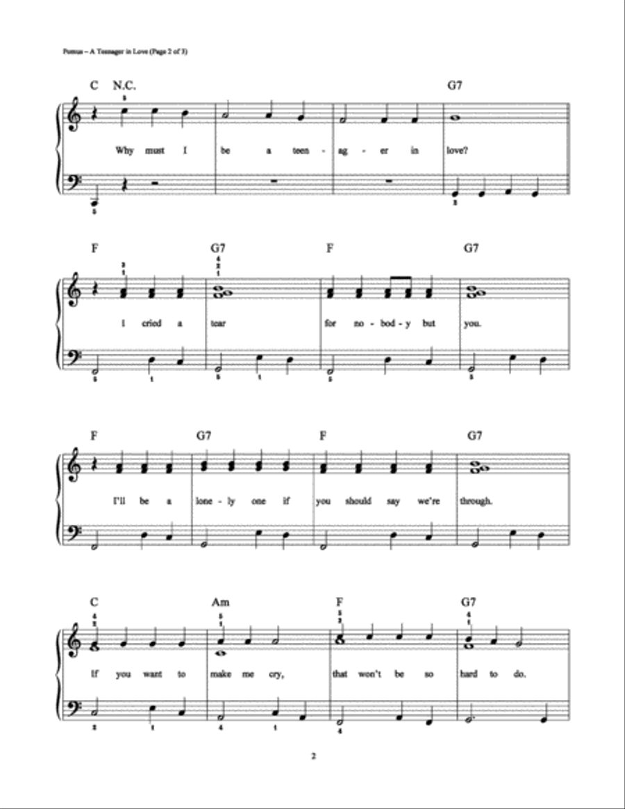 A Teenager in Love A Teenager in Love Easy Piano scores gallery preview page 2