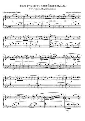 Mozart - Piano Sonata No.13 in B-flat Major, K.333/315c - 3rd Mov - Original With Fingered For Piano