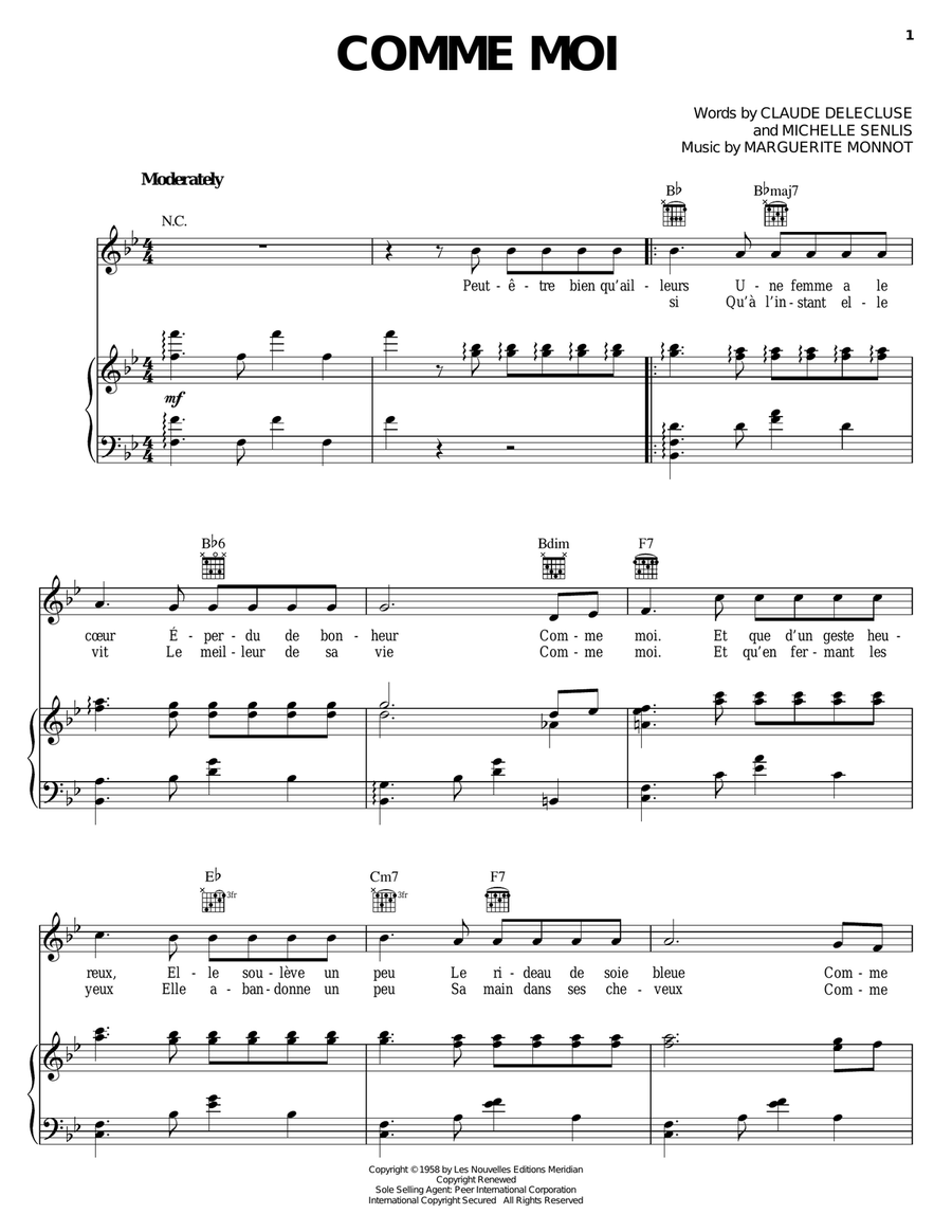 Comme Moi Comme Moi Piano, Vocal, Guitar scores gallery preview page 1