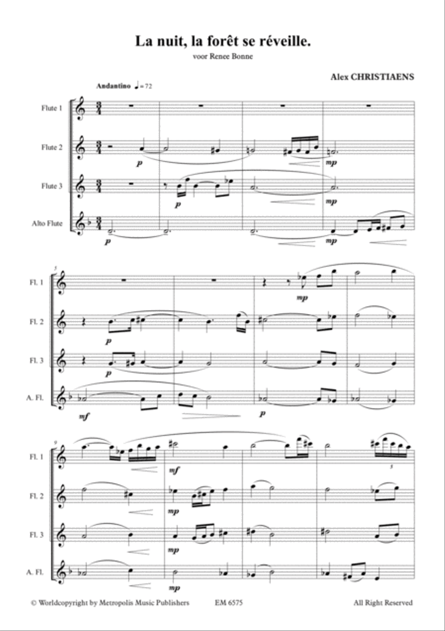 La nuit, le forêt se réveille for Flute Quartet Flute Quartet scores gallery preview page 2