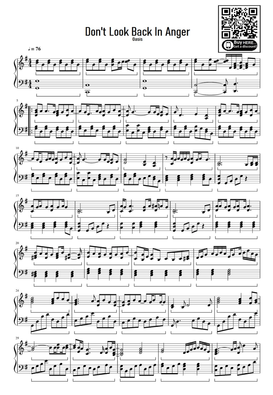 Don't Look Back In Anger Easy Piano scores gallery preview page 1