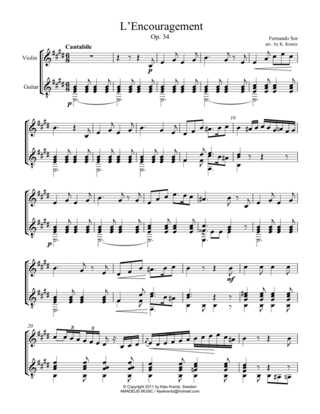 L'Encouragement Op. 34 for violin and guitar (E major) image number null