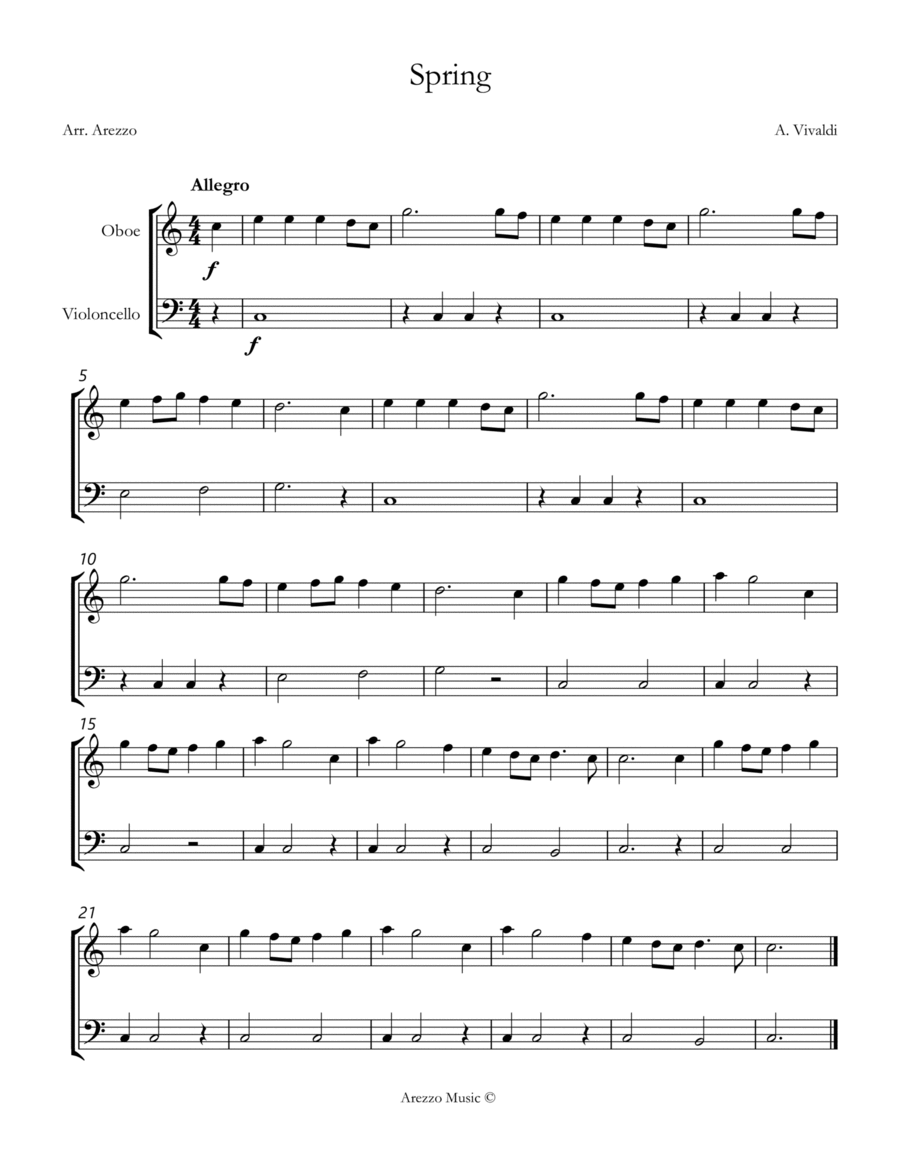 vivaldi spring easy Oboe and Cello sheet music image number null