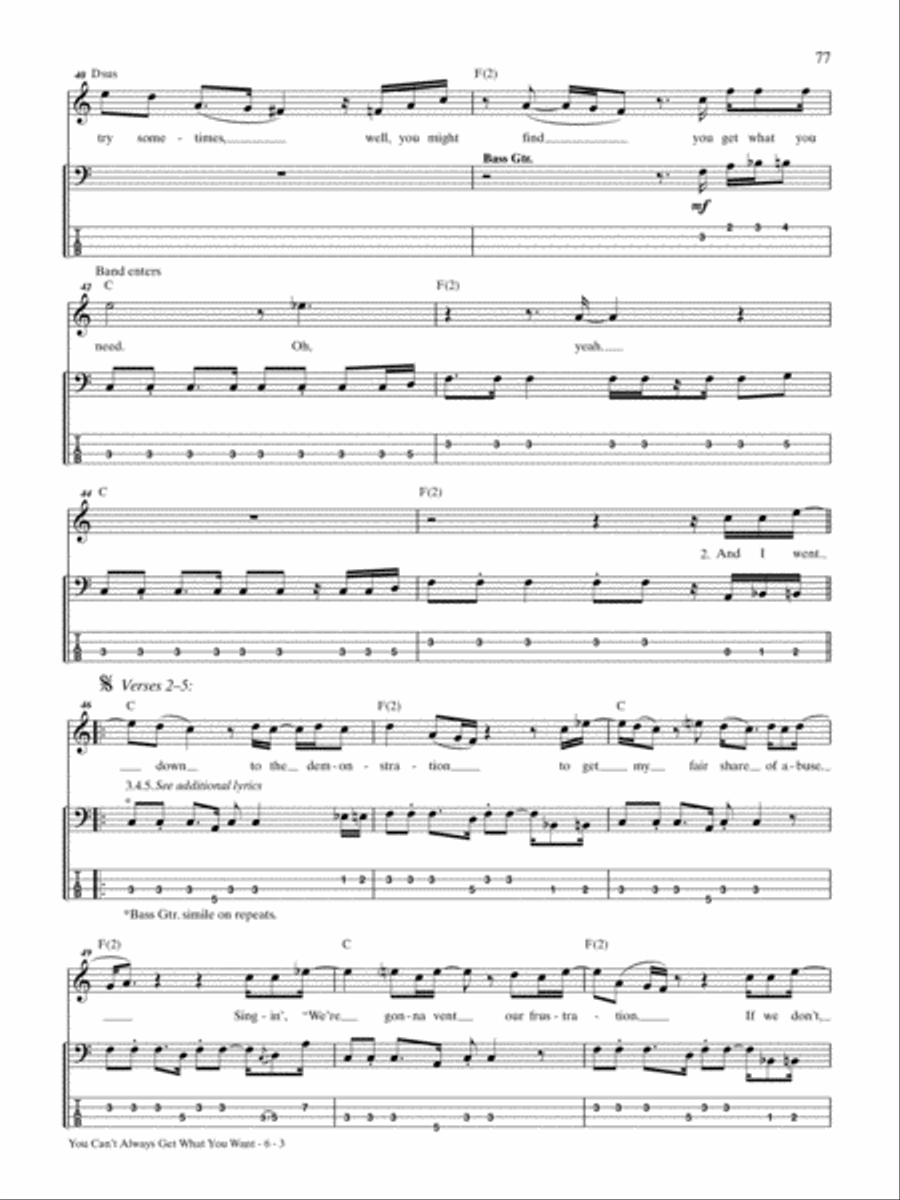 You Can't Always Get What You Want Bass Guitar Tablature scores gallery preview page 3