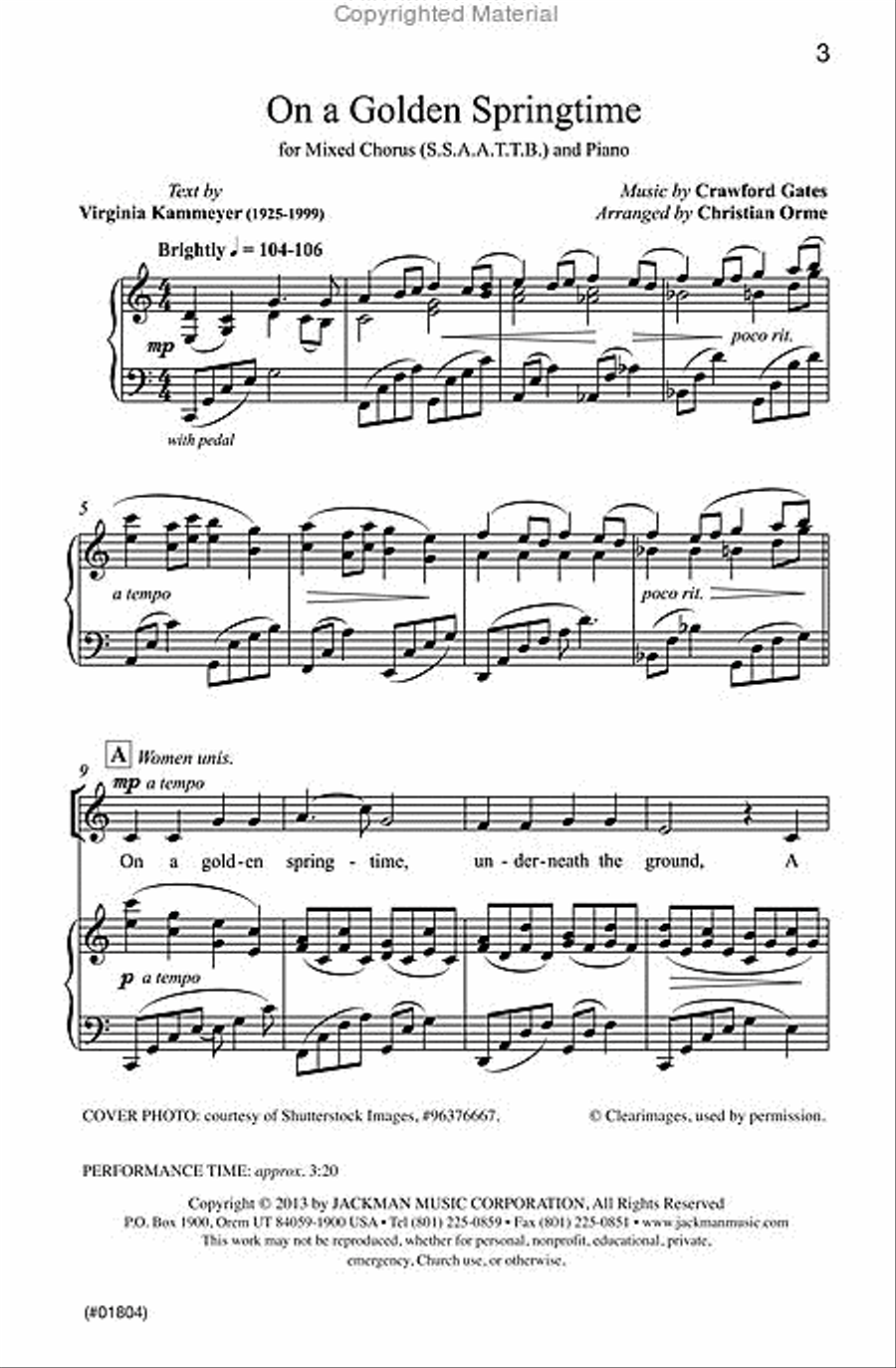 On a Golden Springtime - SSAATTB 4-Part scores gallery preview page 2