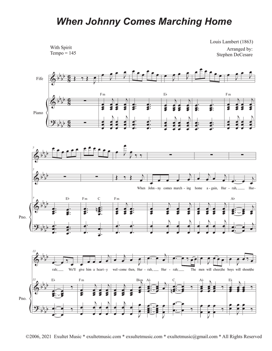When Johnny Comes Marching Home (Unison choir) Unison Choir scores gallery preview page 1