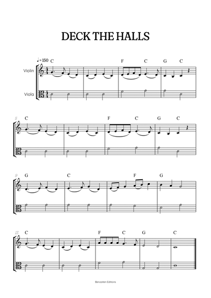 Deck the Halls for violin and viola duet • super easy Christmas song sheet music with chords image number null
