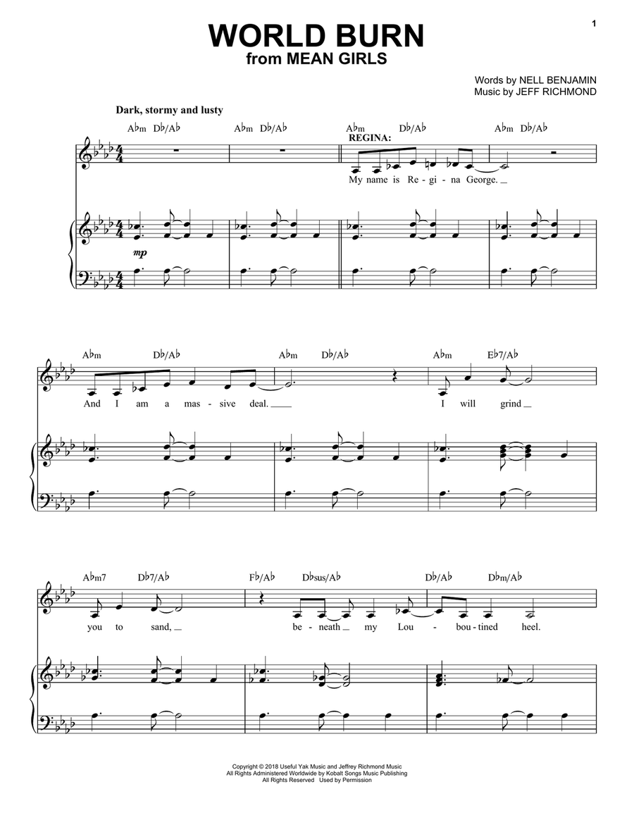 World Burn (from Mean Girls: The Broadway Musical) Voice scores gallery preview page 1