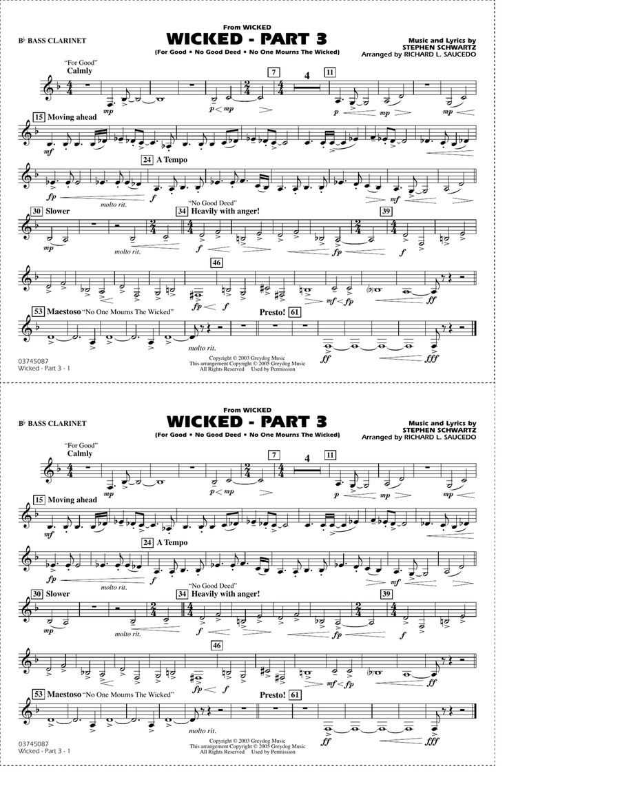 Wicked - Part 3 (arr. Richard L. Saucedo) - Bb Bass Clarinet